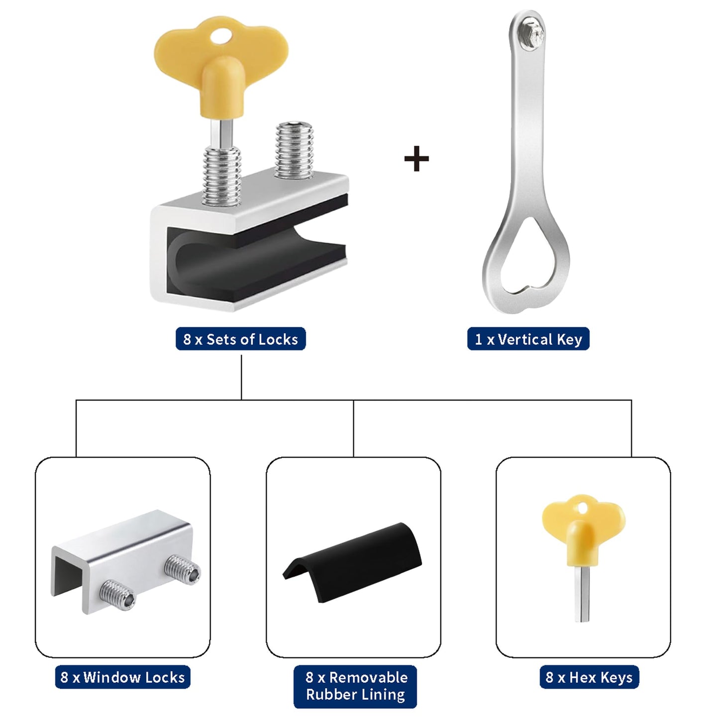 RELIANCER 8 Sets Sliding Window Locks,Aluminum Security Door Window Stoppers,Adjustable Safty Windows Lock for Horizontal & Vertical Fenster Doors,Child Proof Slider Windows Blocker for Home Safety