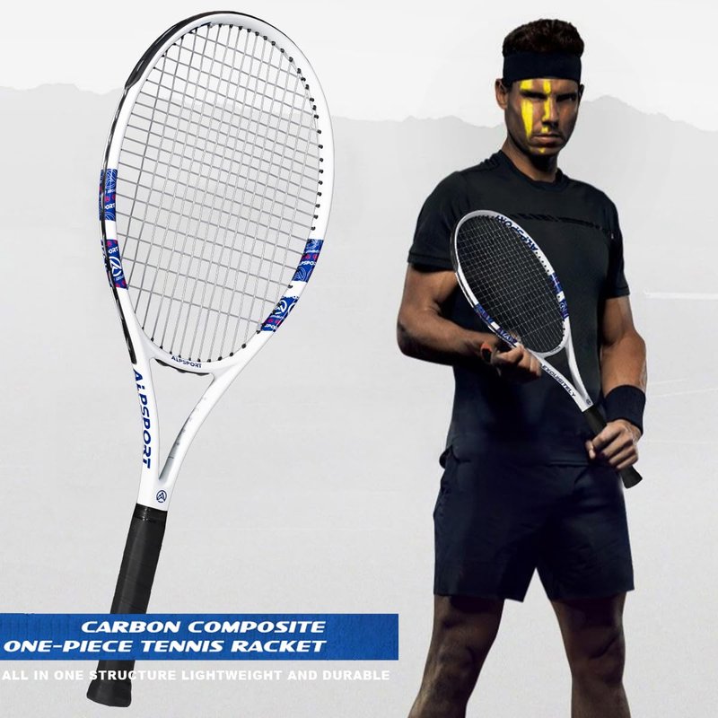 ALPSPORT ALP 27'' Powerful Head Heavy 4 3/8 in Grip Tennis Racket for Adults, Durable Pre-Strung Racquet with 1 Carrying Bag and 2 Tennis Balls, Outdoor Recreational Sport Raket for Beginner (Black)