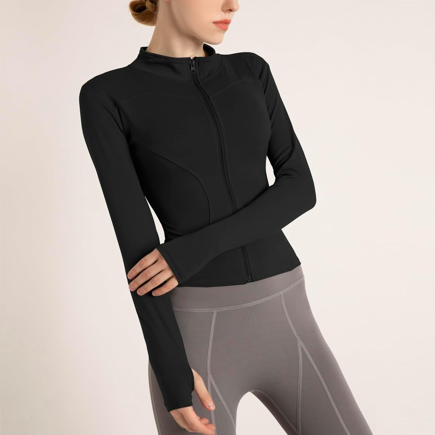 Skiennix Women's Lightweight Cropped Running Jacket - Slim Fit Athletic Top with Thumb Holes