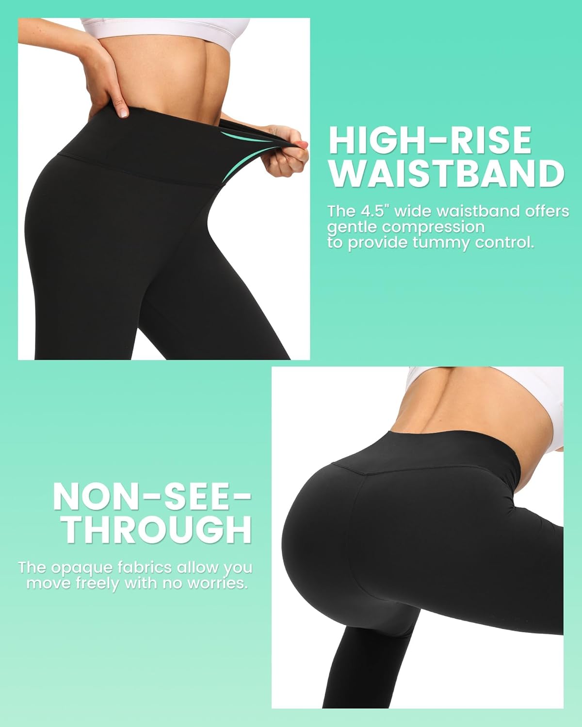 TNNZEET Leggings for Women - Black High-Waisted Tummy Control Yoga Pants with Pockets | 3-Pack Set