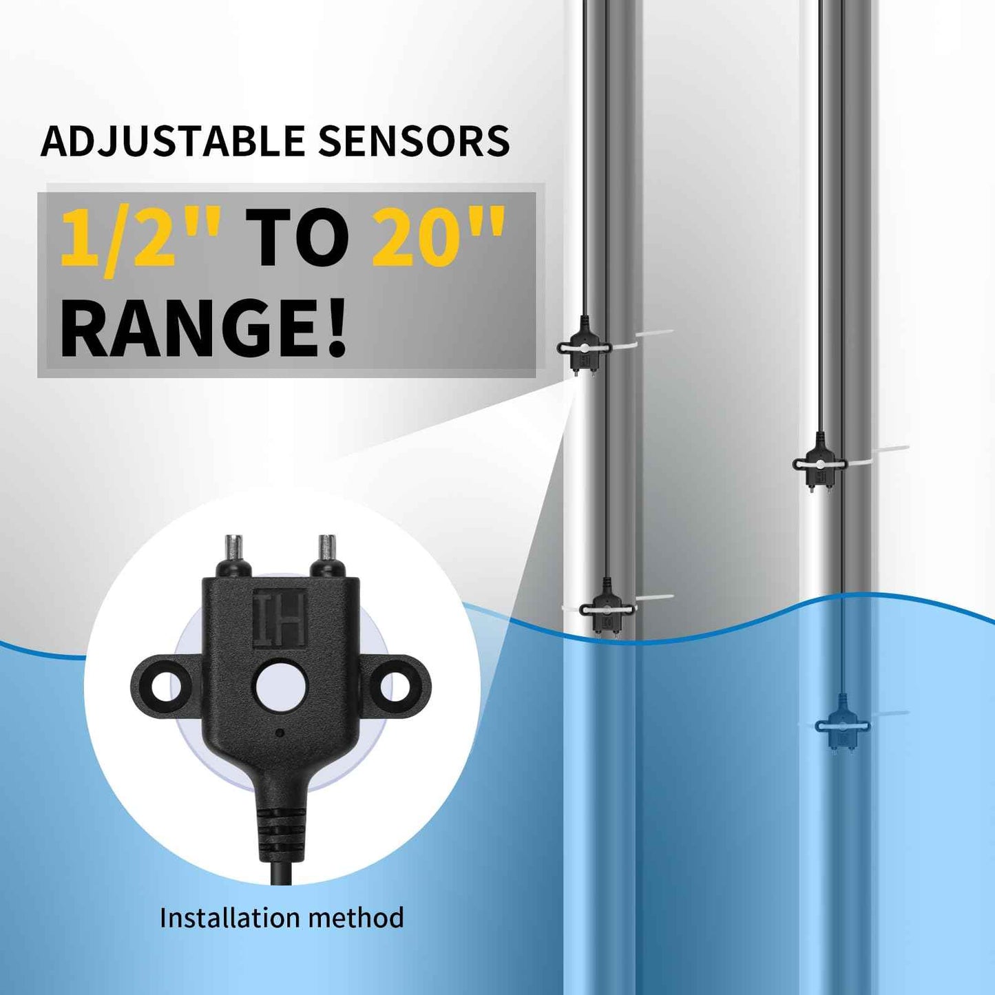 Hi-Lo Sump Pump Switch, Ortis Electronic Adjustable Float Switch Controller with Dual Sensors, LED Indicators, Corrosion-Resistant, 110/220V for Water Tanks Sewage Pits, Black