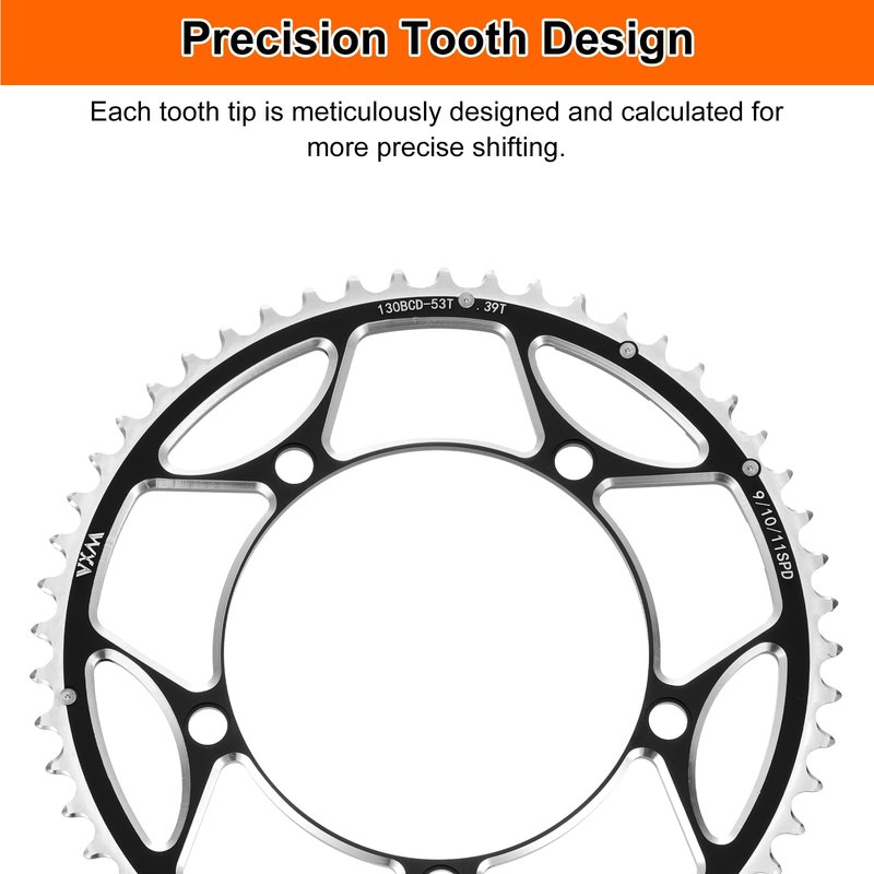 HARFINGTON 2pcs 130BCD Bike Chainring Set 39T/53T Round Narrow Wide Aluminum Chainring Chainwheel with Double Round 5 Bolts for Road Bike Bicycle 9/10/11 Speed Chains