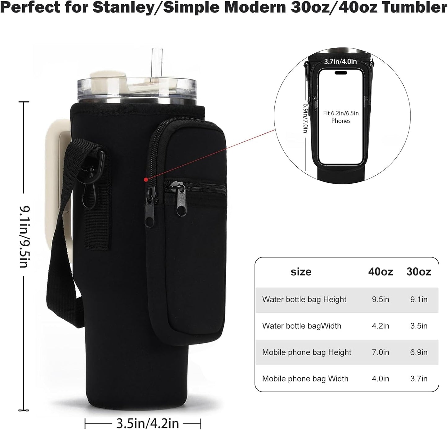 Stanley Water Bottle Carrier Bag - Neoprene Holder with Phone Pocket & Adjustable Strap | Fits 40/30 oz Tumblers