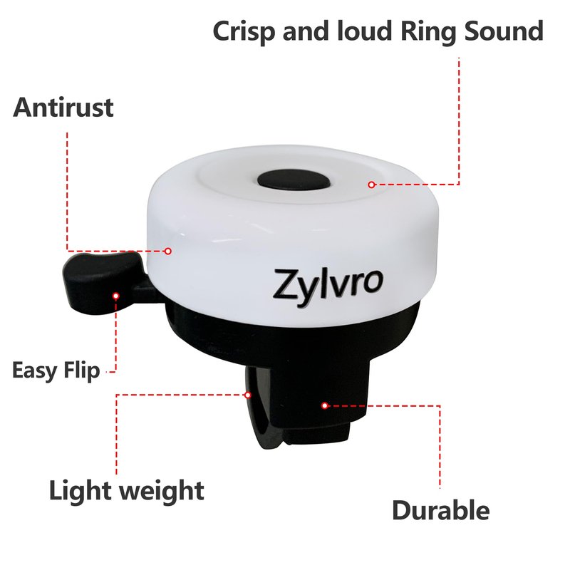 Zylvro Bike Bell, Loud Crisp Clear Sound, for Electric Dirt Bicycle, Classic, White