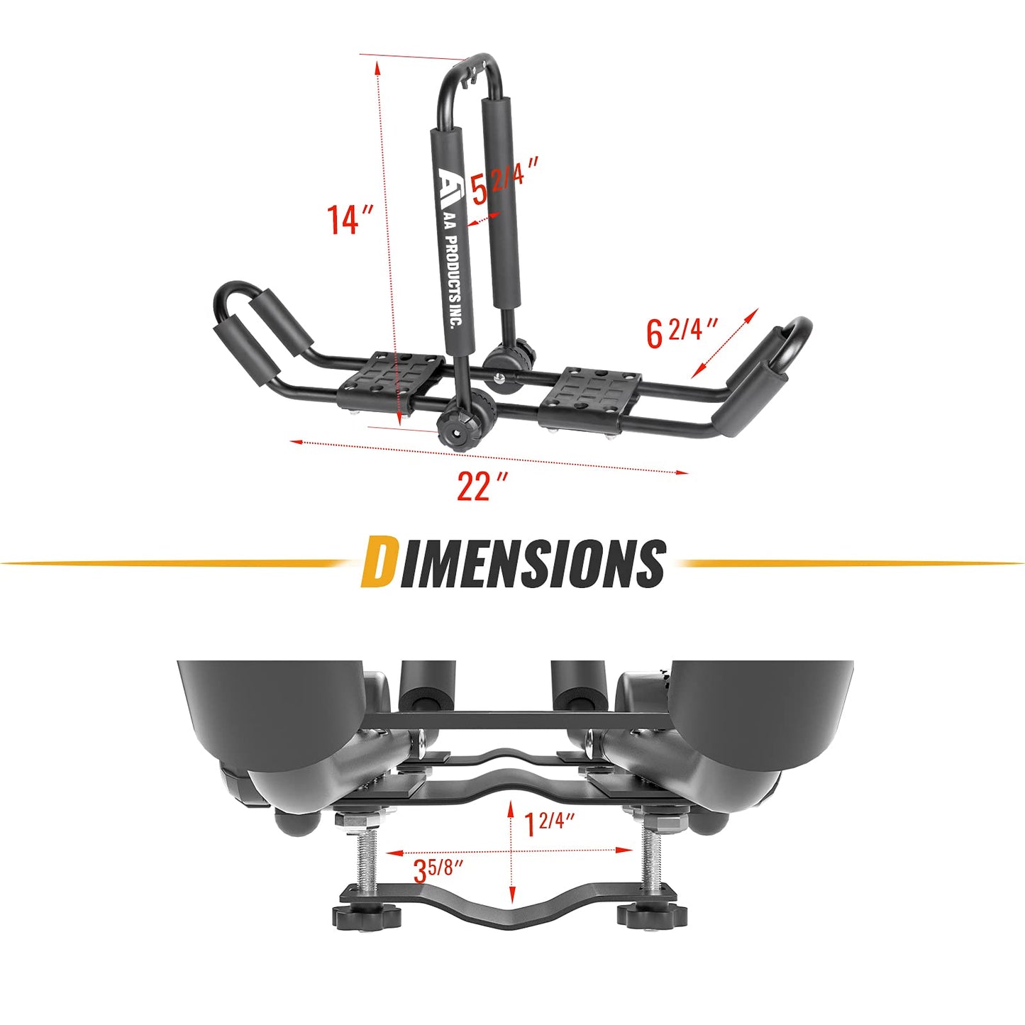 AA-Racks J-Style Bilateral Folding Kayak Carrier for Canoe, 180° Folding Motion Kayak Roof Rack for SUP,Surfboard and Ski Board on SUV, Car and Truck