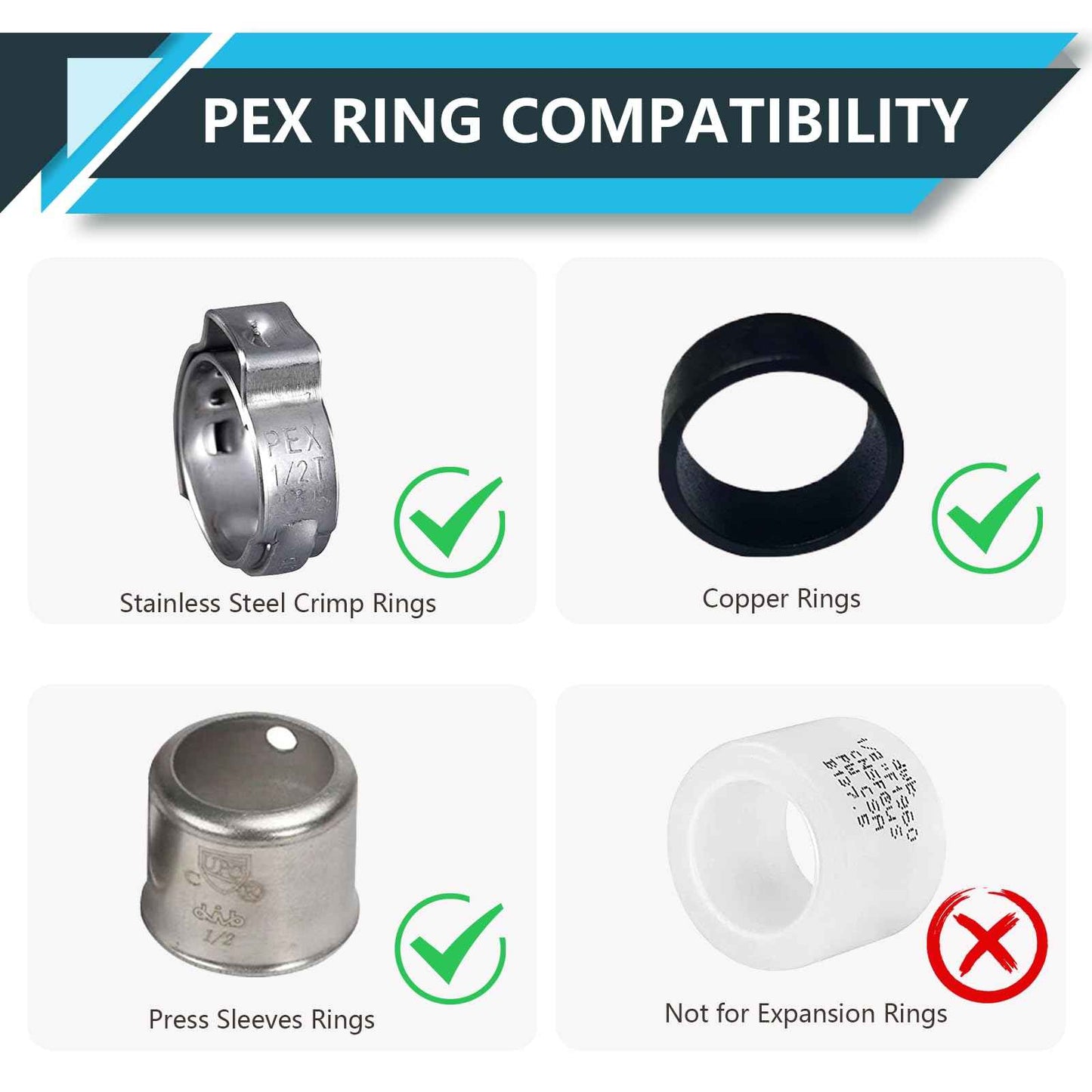 Seelink (5-Pack) PEX Fittings, 1" x 1" x 3/4" Pex Reducing Tee, Brass Crimp Fittings, for PEX Tubing Pipe Plumbing, ASTM F1807(PEX1807090)