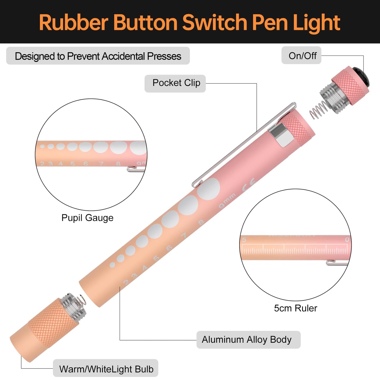 RISEMART 2-Pack Pen Light for Nurses – Medical Penlight with One-Button Switch for White & Warm Light, Portable Tool for Nursing, Doctors, Students (Blue Purple Gradient & Pink Orange Gradient)