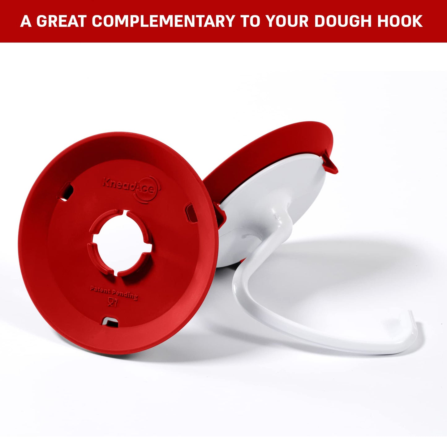 KneadAce Dough Hook Shield For Kitchen Aid - Prevents Your Dough from Climbing Up and Clogging Up Your Mixer – Mess Free Mixer Accessory Compatible With Most KitchenAid C Shape Dough Hooks (Red)