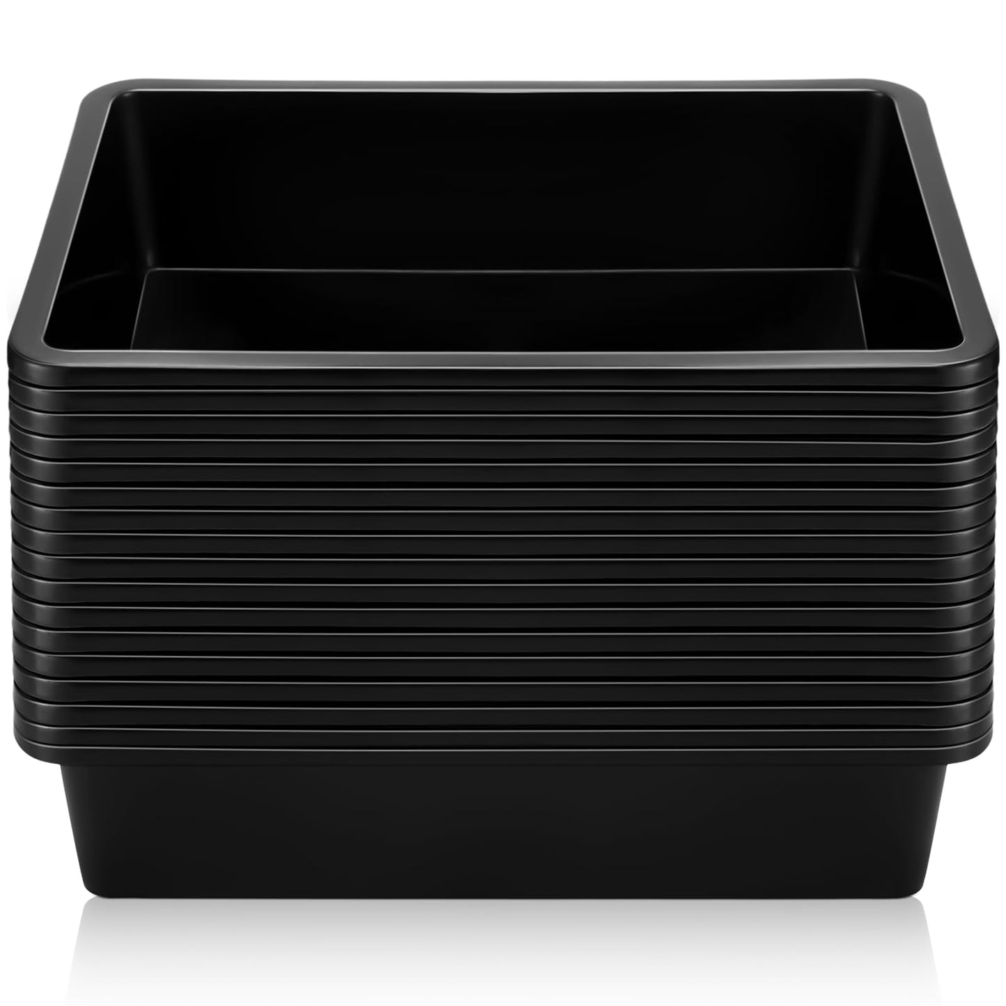 Qunclay 16 Pcs Flat Storage Tray Organizer Bin Letter Size Paper Trays for Classroom Art Activity Plastic Stackable File Paper Organizer for School Office Teacher Book Organization, Black