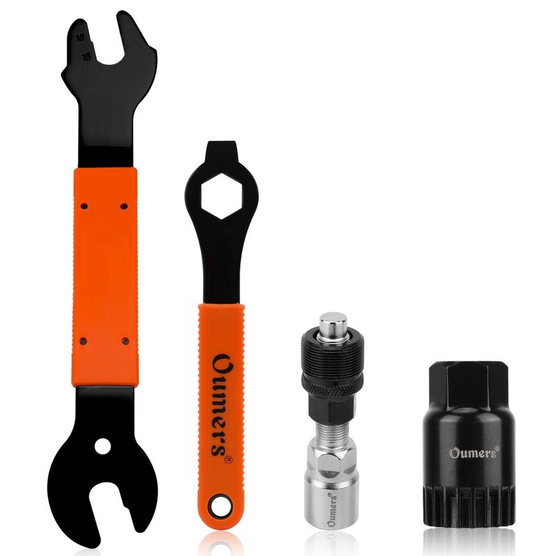 Oumers 4 PCS Professional Bicycle Pedal and Crank Arm Removal Tool, Bike Pedal Wrench+Bike Crank Extractor + Bike Bottom Bracket Remover + 16mm Spanner Wrench