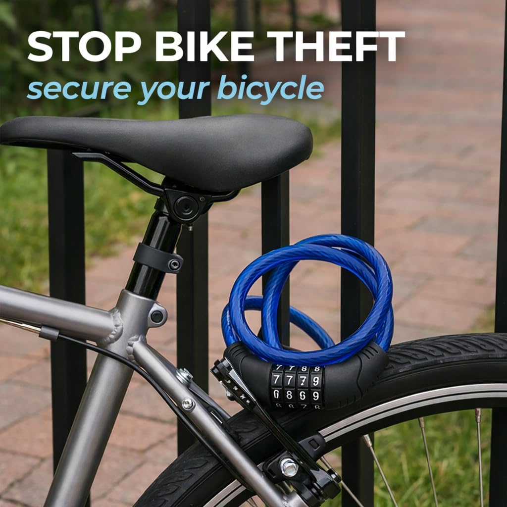 Skiennix Bike Lock Cable - 4 Ft 10Mm Resettable Combination Lock for Bikes, Scooters & Gates