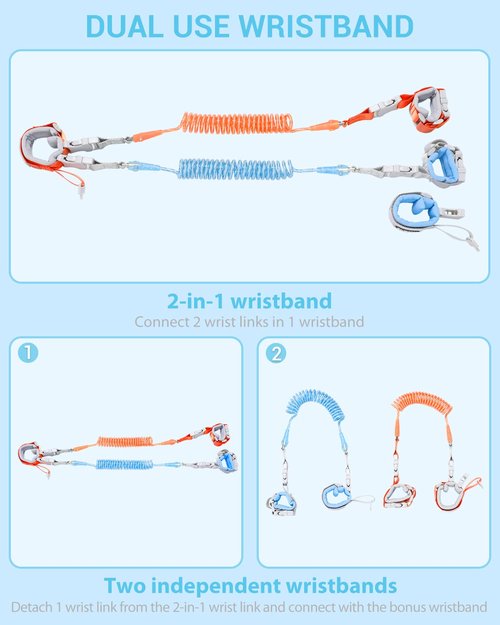 Dr.meter Anti-Lost Wrist Link - 2-in-1 Safety Wristband Leash for Toddlers | 6.56ft Dual Length Harness for Travel