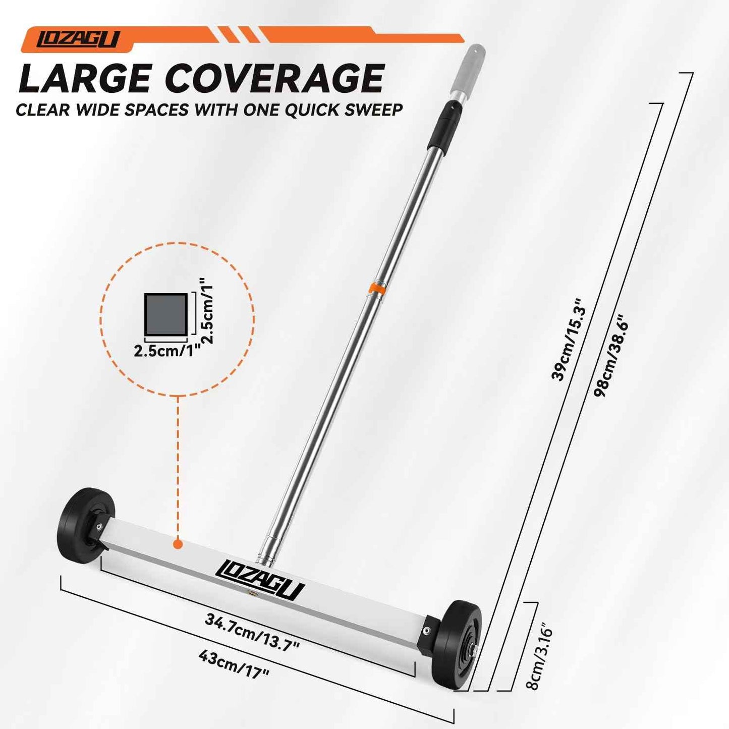 LOZAGU 17" Rolling Magnetic Sweeper with Wheels with Wheels, 8.8 Lbs Pull Force with Telescoping Holder