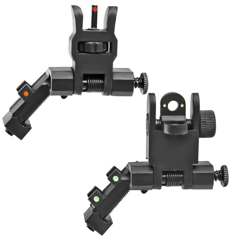 TPRCOL 2nd 45-Degree Flip Up Front and Rear Sights, Black, with Green Red Fiber Optic Dots, Picatinny Rail Mount
