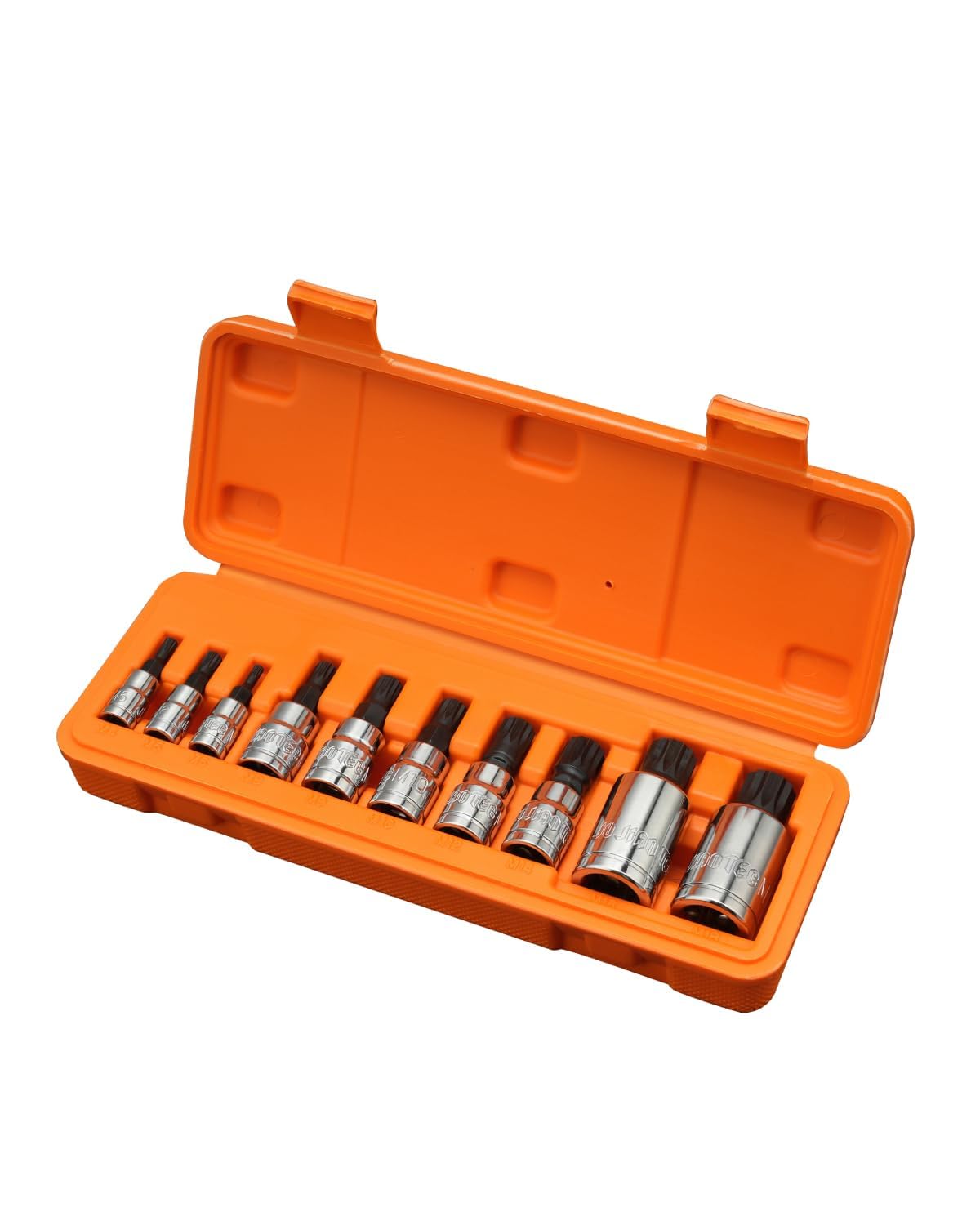 JU JIAN TEC XZN Triple Square Spline Bit Socket Set, 10 Piece, Metric sized, M4 - M18 Set, Premium chrome vanadium Alloy Steel, with Molded Case