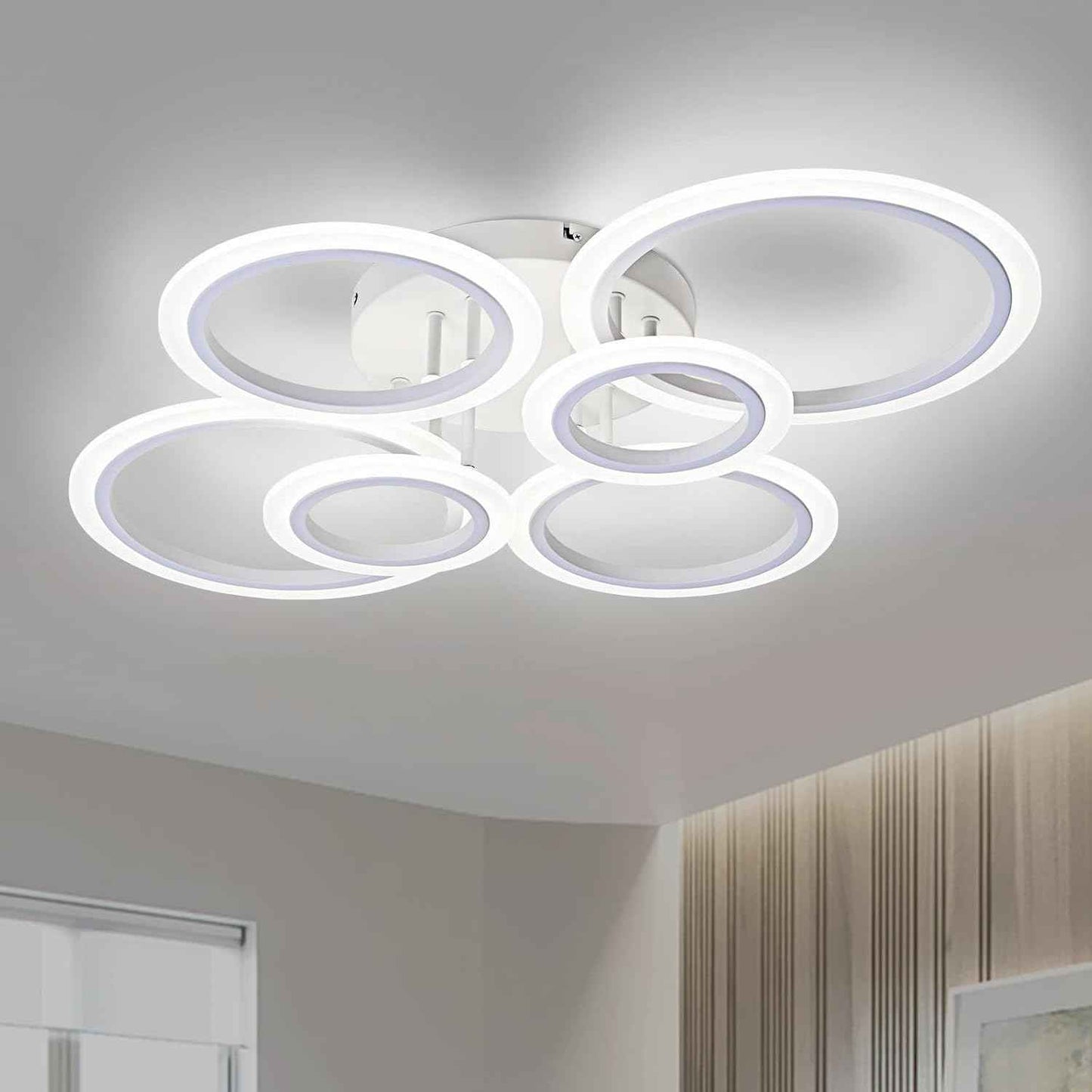 Modern LED Flush Mount Ceiling Light - 4 Rings 4000K Fixture for Kitchen & Living Room