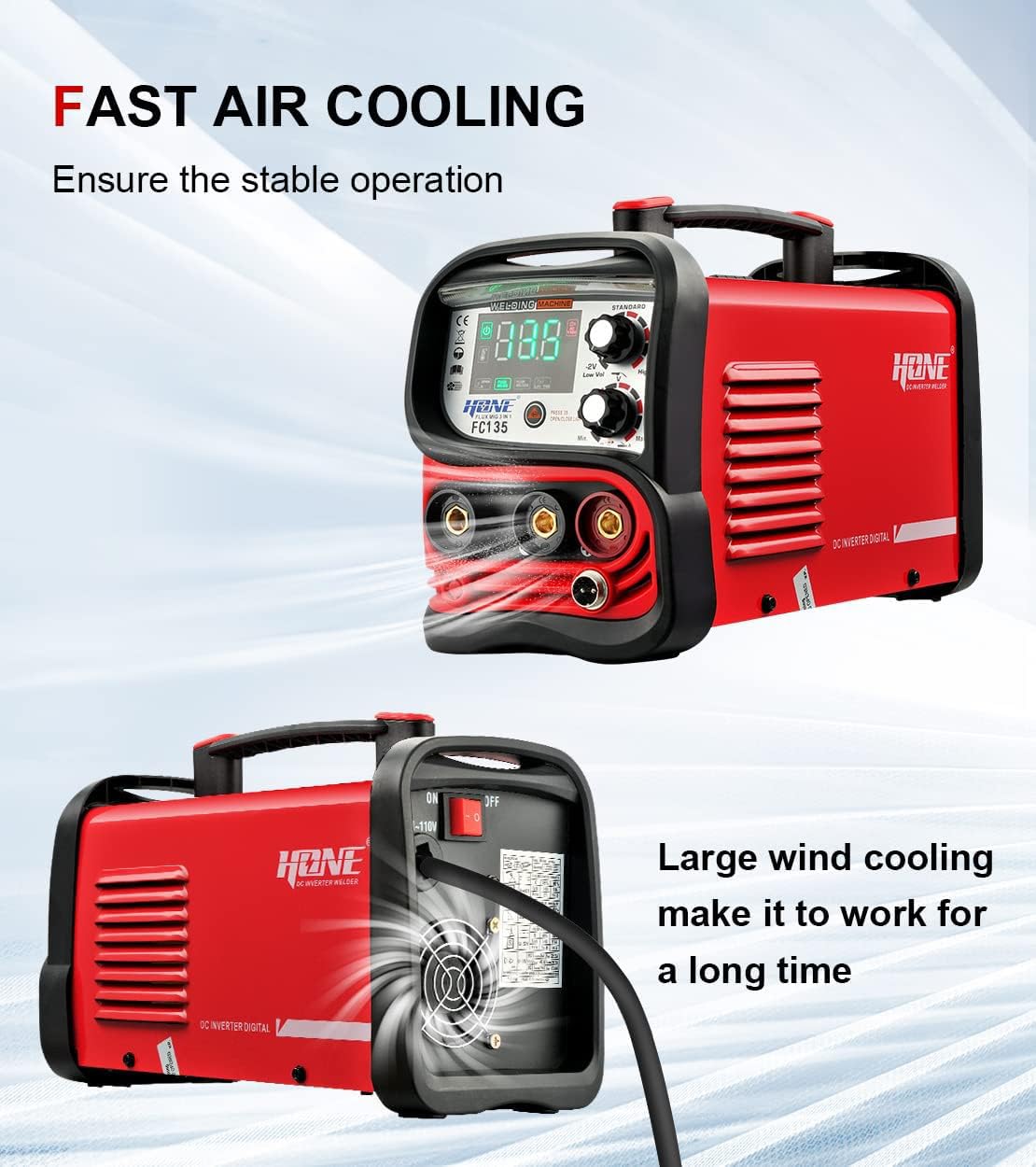 HONE MIG Welder Machine 110V,135A Flux Core Welder 3 in 1 Portable Welder,MIG/Stick Welder/Lift TIG Welding Machine with Large LED Display, Gasless Wire Welder with Flux Core Wire