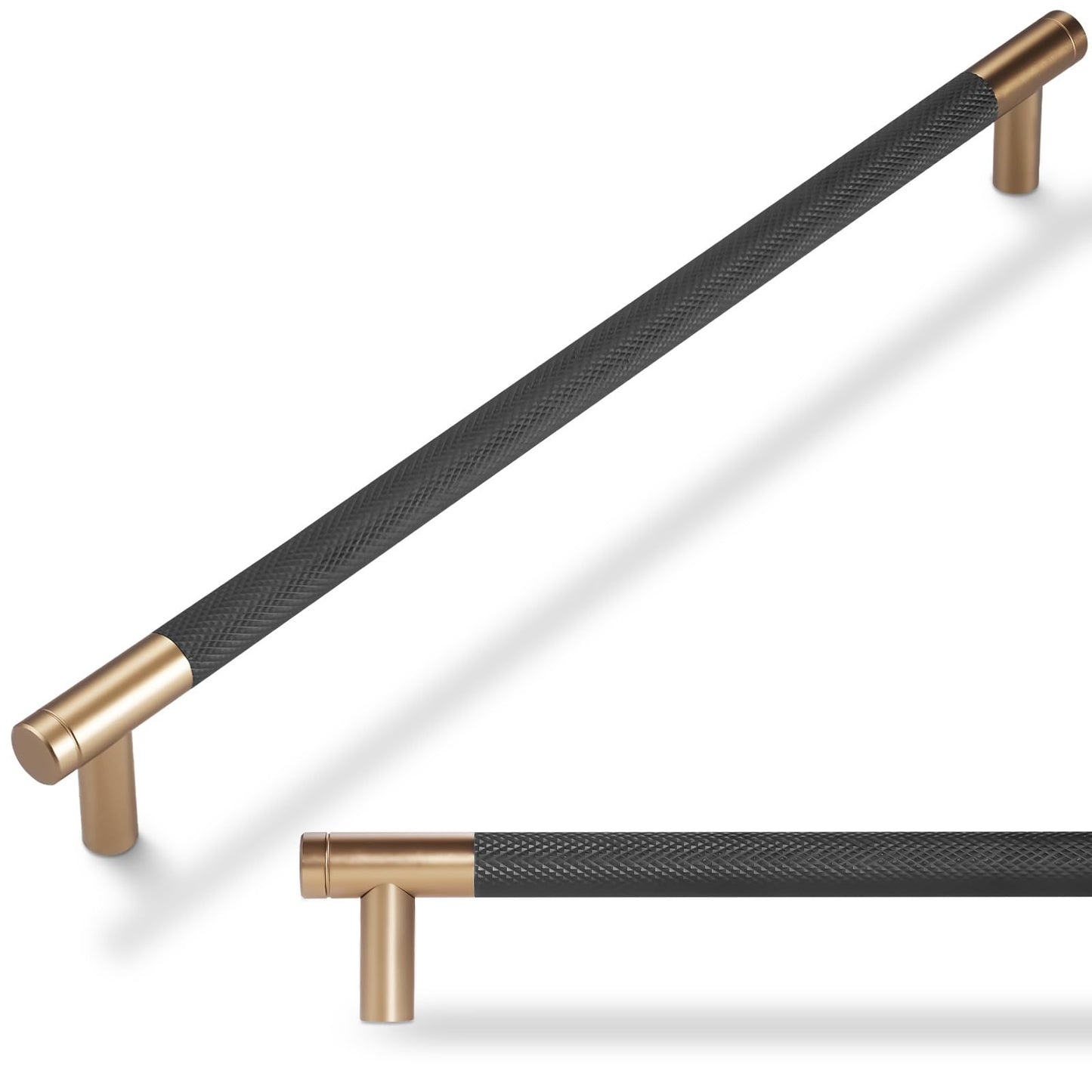 POVEFONK 10 Pack 12-5/8 inch(320mm) inch Black and Champagne Copper Kitchen Cabinet Handles Knurled Cabinet Pulls Black Drawer Pulls Kitchen Cabinet Hardware Kitchen Handles Drawer Pulls