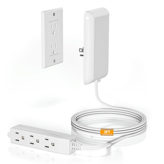 Flat Plug Extension Cord - 3 Outlets Power Strip with Detachable Ultra-Thin Outlet Cover, 3FT Cord, Universal Size, 13A 125V 1625W, ETL Listed, White - Ideal for Home, Office, Living Room, Bedroom