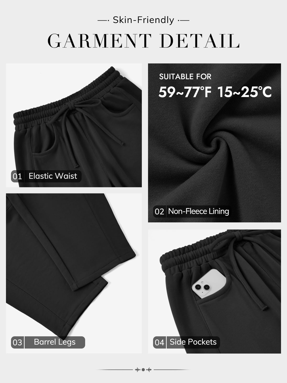 ATHMILE Barrel Sweatpants Women Fall Fashion Wide Leg Pants 2026 Baggy Lounge Comfy Flowy Sweat Pants with Pockets Teen Girl Black