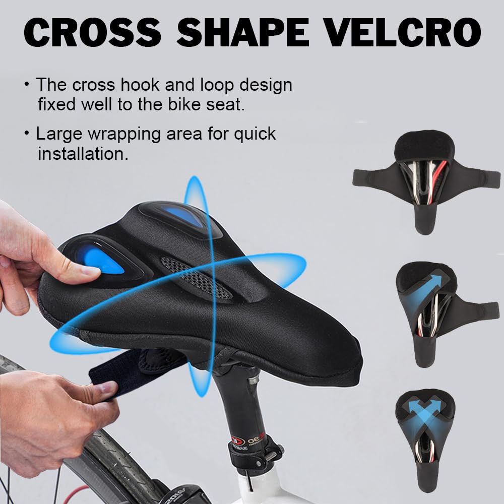 LESOVI Bike Seat Cover Bike Cushion for Men Women Comfortable Gel Padded Bicycle Seat Cushion Compatible with Peloton, Outdoor & Indoor (Blue)