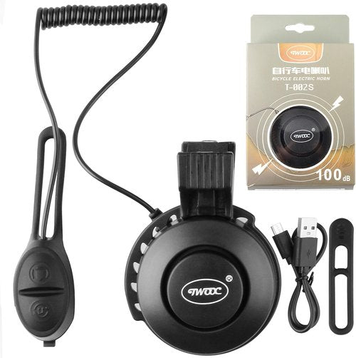 COOLWHEEL Electric Bike Horn - 100dB Loud Mini Bicycle Bell with 4 Sound Modes, USB Rechargeable & Waterproof, Ideal for Mountain & Road Bikes - Easy Handlebar Mount