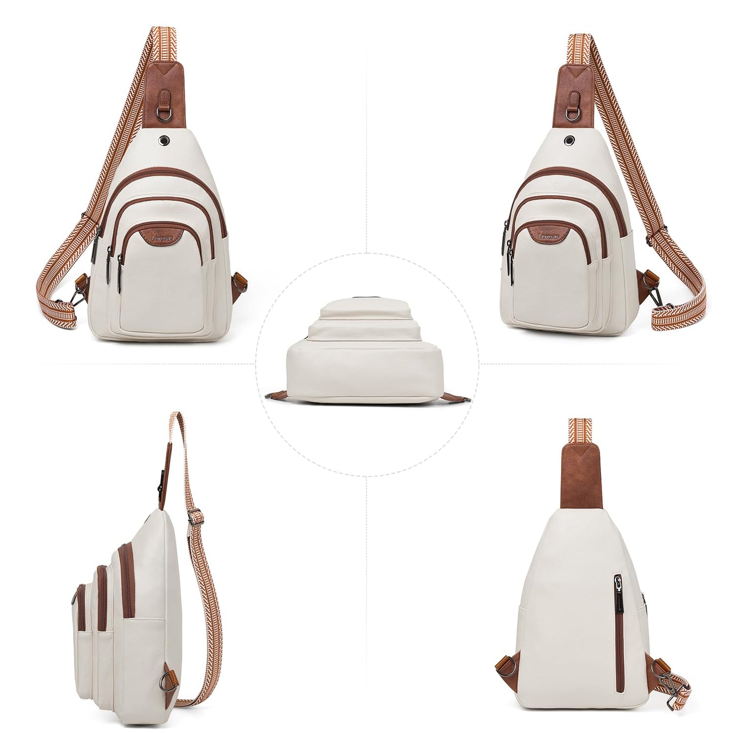 Leresas 10L Crossbody Sling Bag for Women Men Anti Theft Cross Body Fanny Pack Belt Bag Purse Gifts for Women Faux Leather, Beige Brown