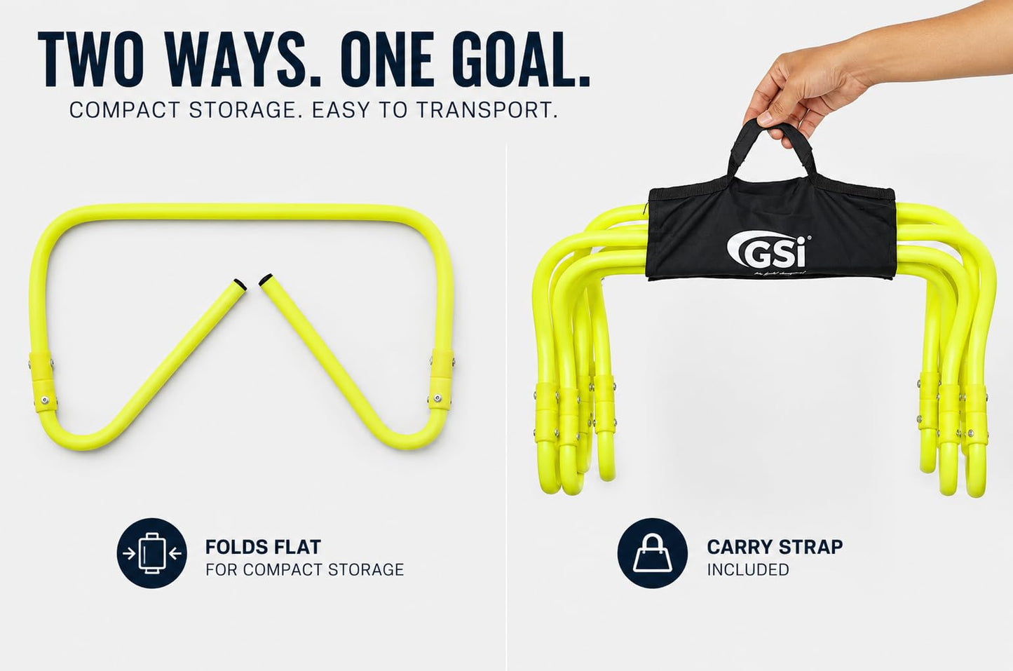 GSi Dual Height Agility Hurdle Pack of 6 – Adjustable 6" & 12" Training Hurdles for Sports, Fitness, and Agility Drills – Durable PVC Yellow Speed Hurdles for Soccer, Track, and Football Training