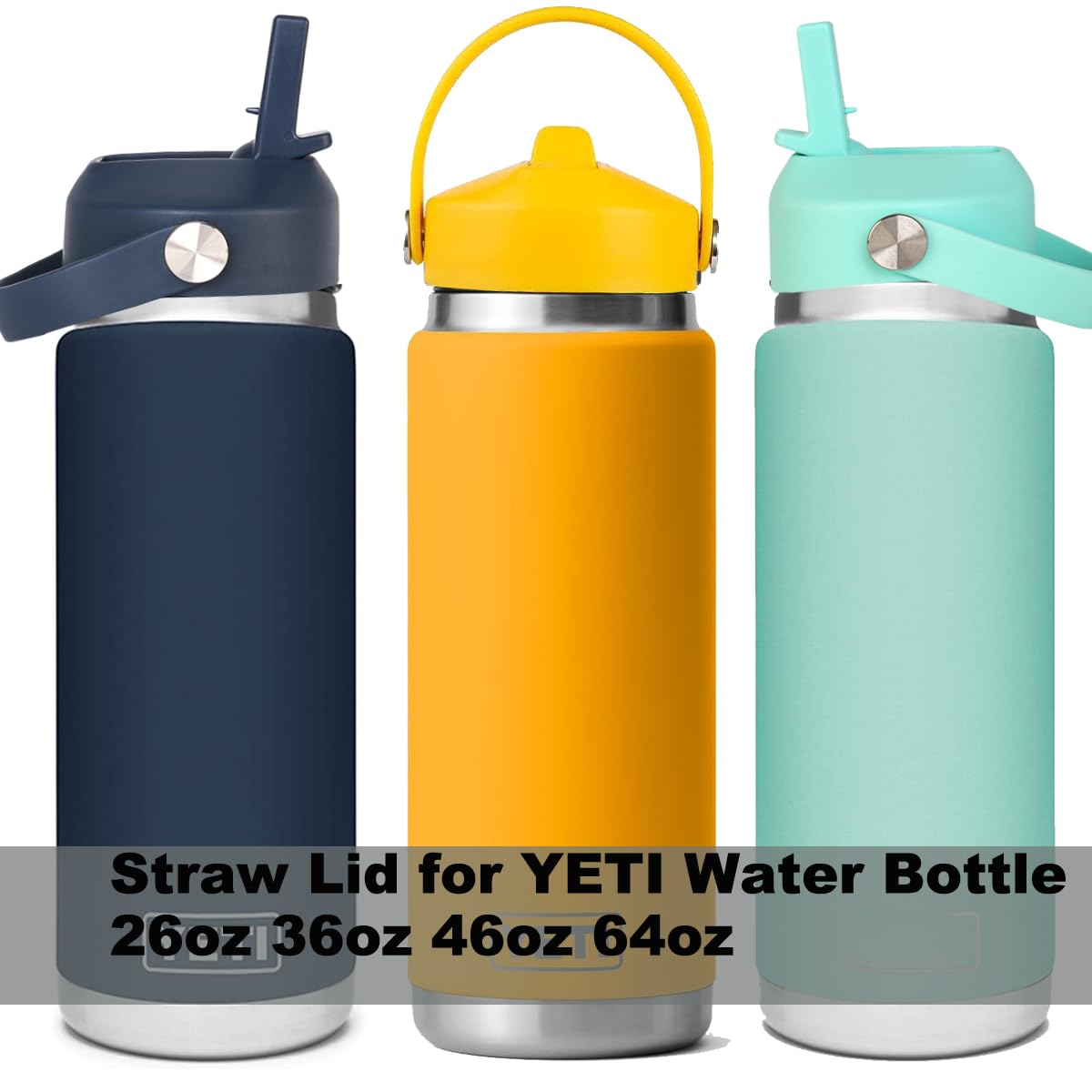 Straw lid for Yeti Rambler Water Bottle 18 26 36 64 oz, Replacement Cap Straw Cap for Yeti 18oz 26oz 36oz, Lid with Straw and Brush and Flexible Handle ﻿