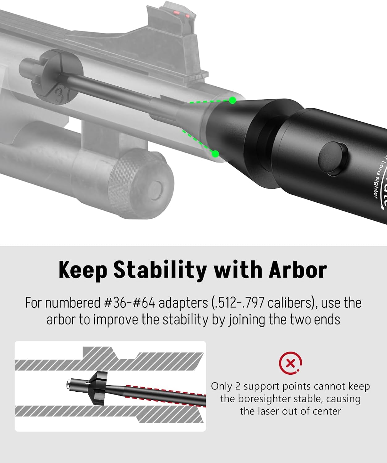 MidTen Bore Sight Laser Kit - 64 Adapters for 0.167 to 12GA Calibers | Rechargeable Green/Red Laser