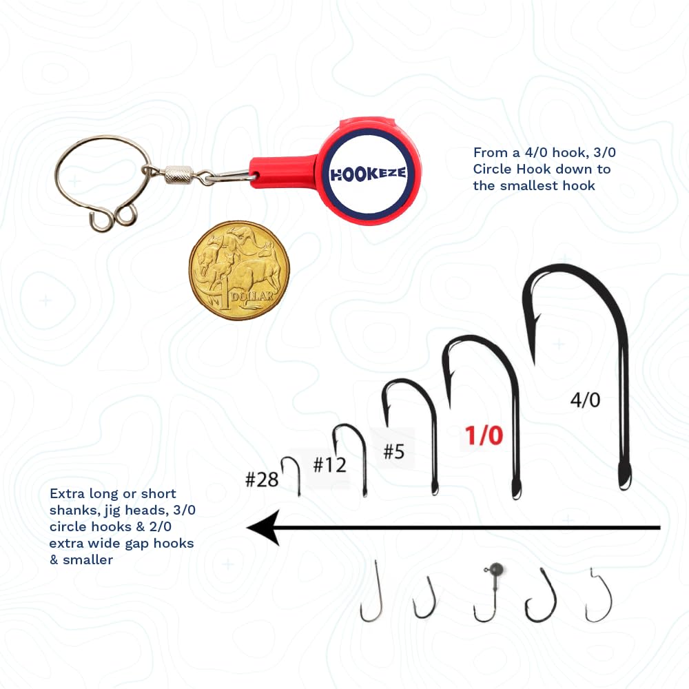 HOOK-EZE Fishing Knot Tying Tool, Ties Line to Hooks, Bass & Fly Fishing, Covers Hook on Fishing Rod, Red