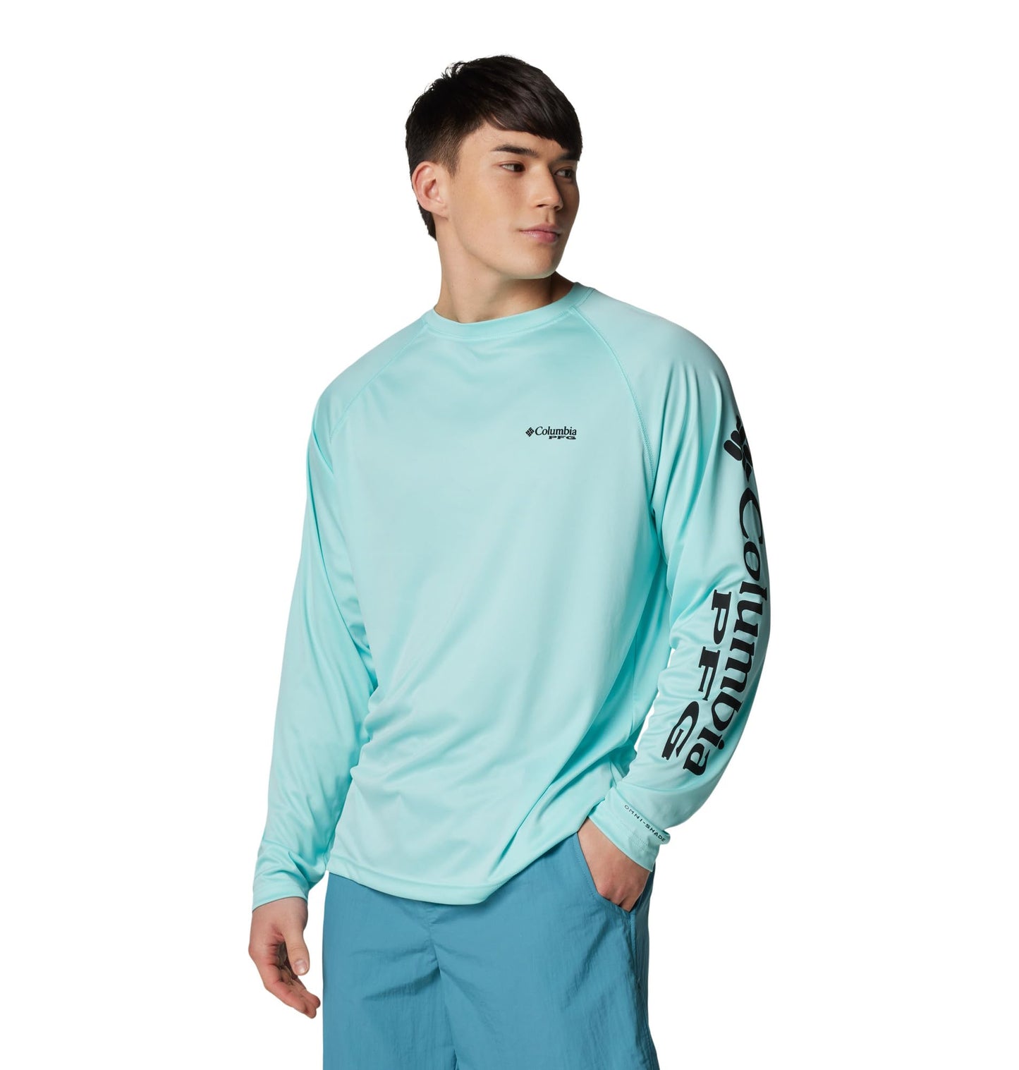 Columbia Men's PFG Terminal Tackle Long Sleeve Fishing Shirt, Gulf Stream/Black Logo, 5X Tall