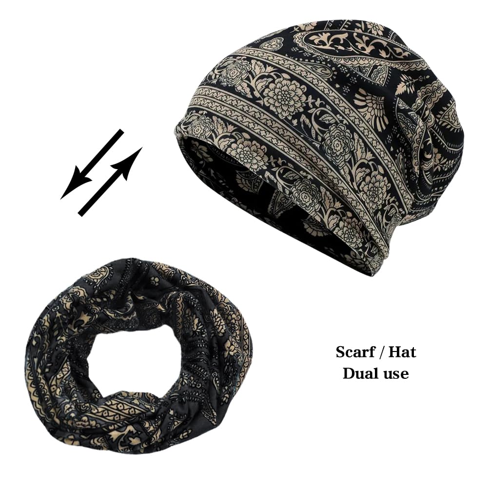 XYIYI Womens Chemo Headwear Hats Cotton Slouchy Beanie Cap Scarf (2pcs Black Red)