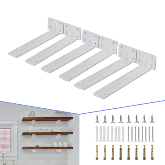 CLT Shelf Bracket( White) , 18” Quarter Inch (1/5") Thick- Max Load: 550 lb Rustic Industrial Modern Farmhouse Heavy Duty Corner Brace Joint Right Angle Bracket for DIY Table Bench, Pack of 6