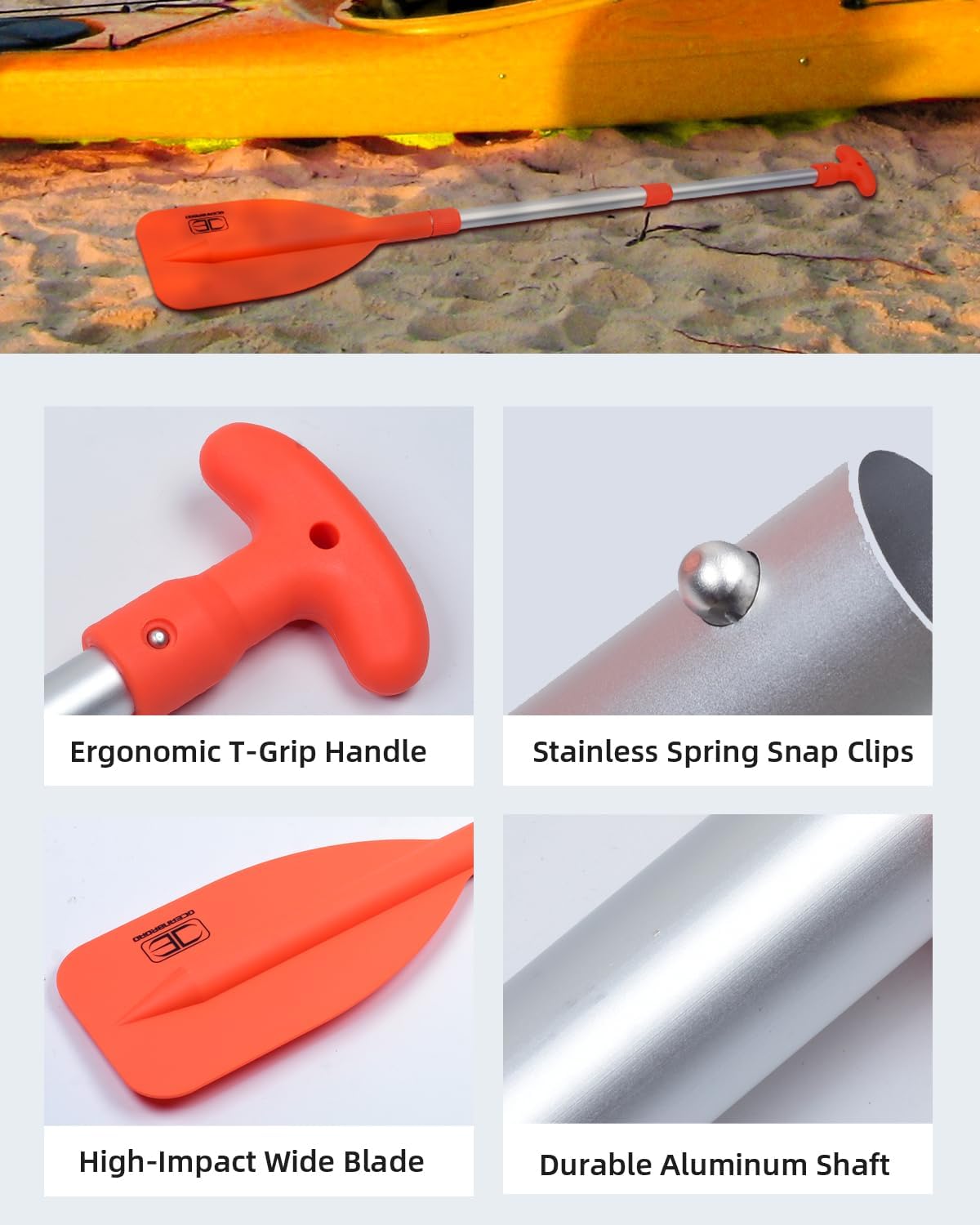 OCEANBROAD Telescoping Emergency Paddle - 42'' Collapsible Aluminium Shaft for Kayaking | Orange