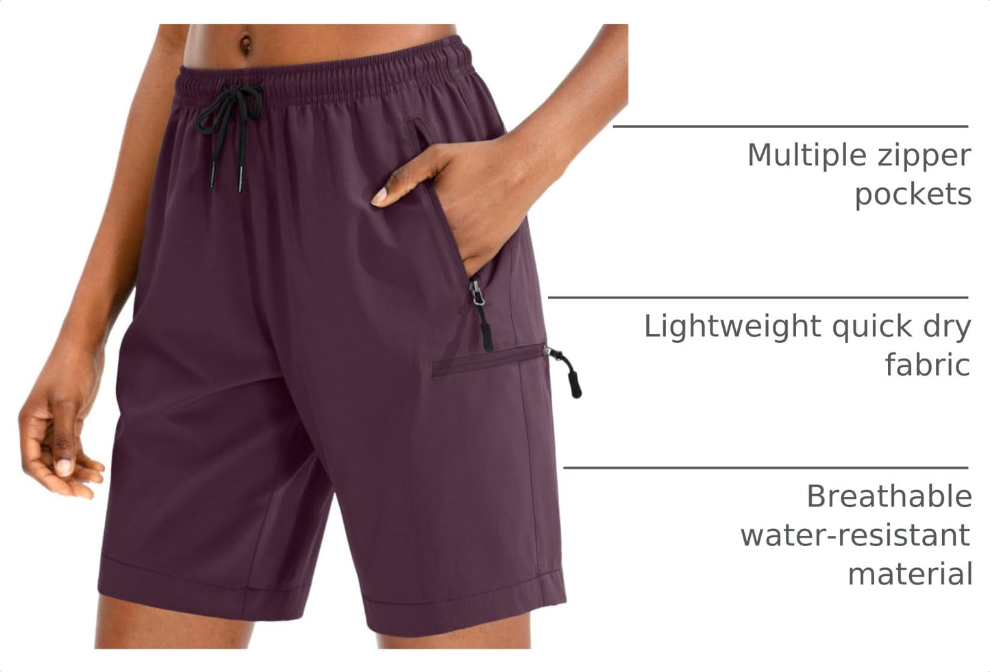 SANTINY Women's 5''/ 7'' Hiking Cargo Shorts Quick Dry Lightweight Summer Shorts for Women Athletic Golf Zipper Pockets(Wine_S)