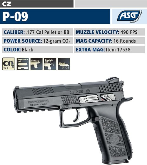 ASG CZ P-09 Air Pistol - .177 Caliber Blowback Pellet & BB Gun | Realistic Shooting Experience