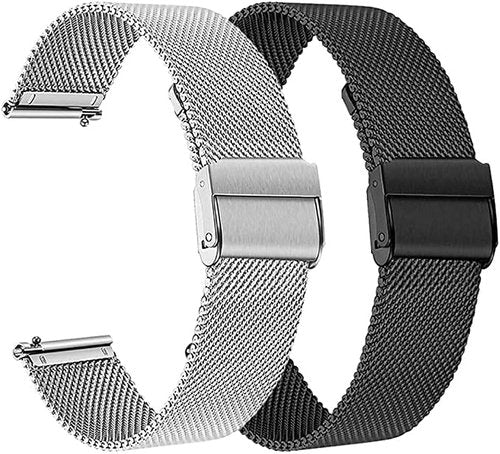 FitTurn 2 Pack for Wahoo ELEMNT Rival Watch Bands, Replacement Grids Thin Stainless Steel Mesh Loop Snap Clasp Strap for Wahoo ELEMNT Rival Running/Multisport GPS Smartwatch
