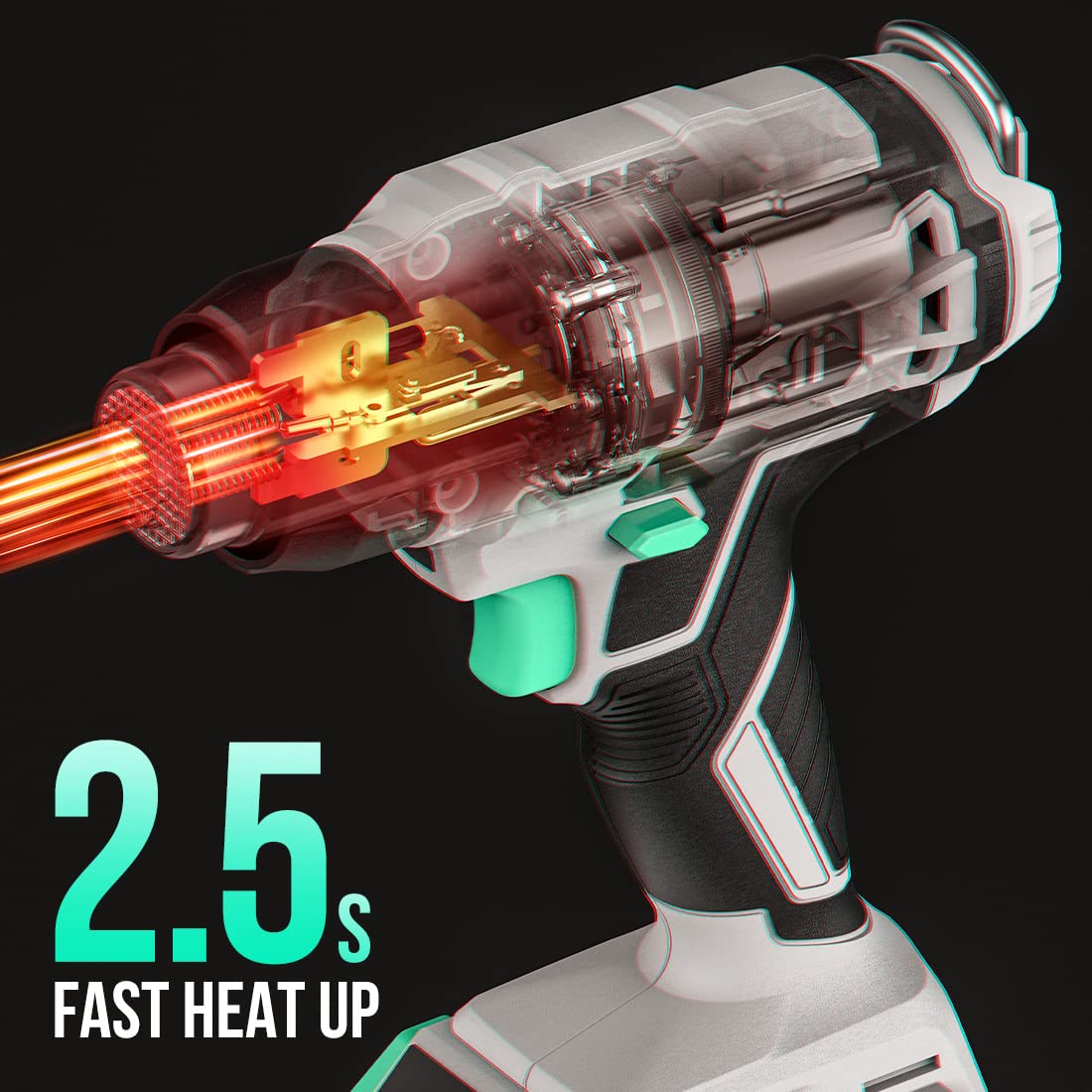 Litheli 20V Cordless Heat Gun,Hot Air Gun Kit Portable,3 Temperatures Max. 932℉,2 Nozzles, 200L/min, 13m/s,1.5Lbs,Overheat Protection for DIY, Removing Solder, Defrost, with 4Ah Battery & Charger