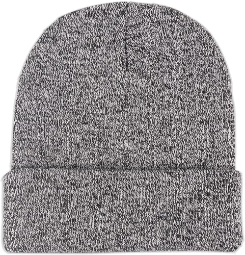 Cuffed Knit Beanie Hat for Men & Women - Black & White