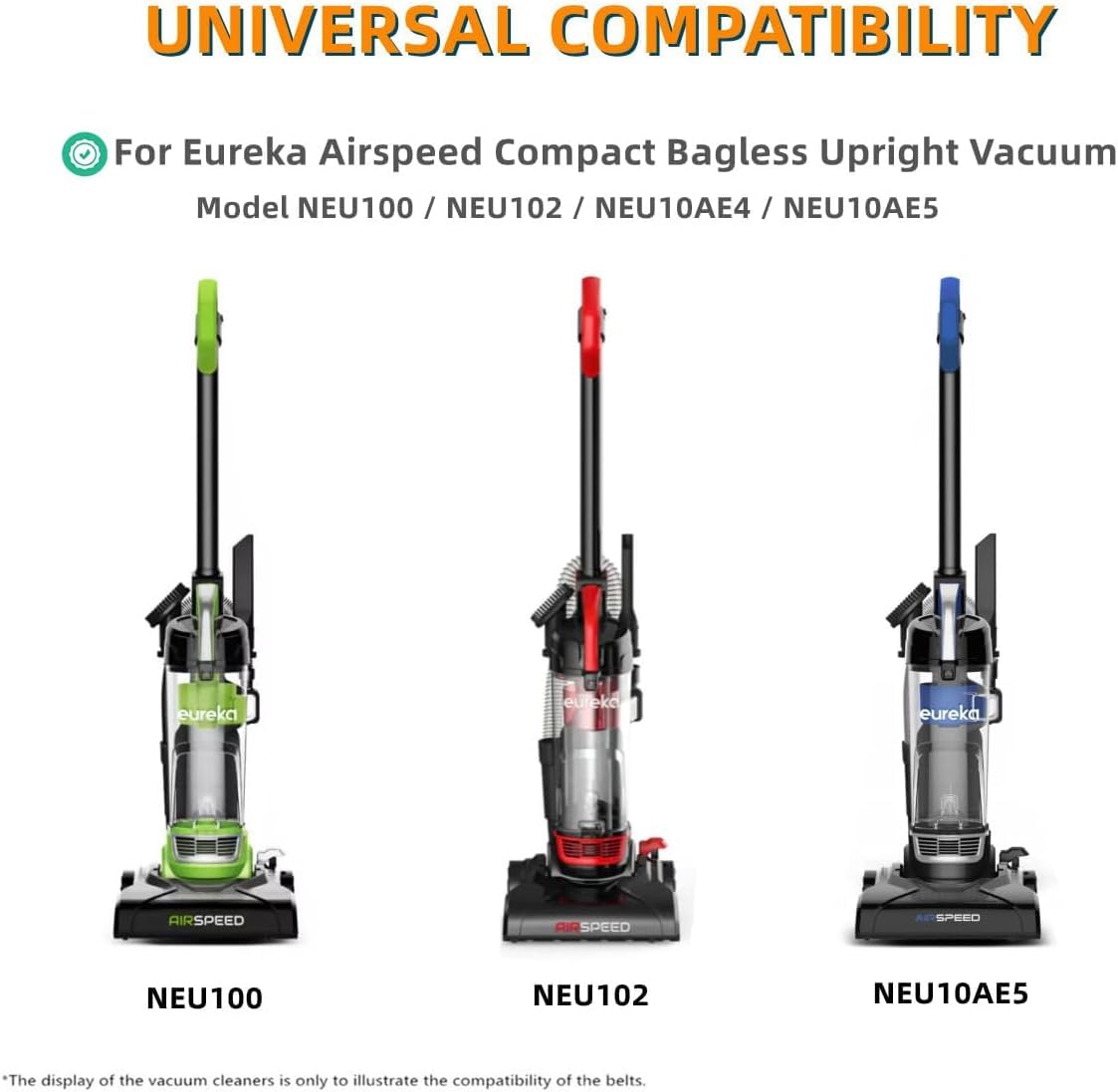 JEDELEOS Replacement Belts and Filter for Eureka NEU100 Airspeed Compact Bagless Upright Vacuum Models NEU100, NEU10AE4, NEU10AE5, NEU102 Series, Replace Parts E0106 and E0105