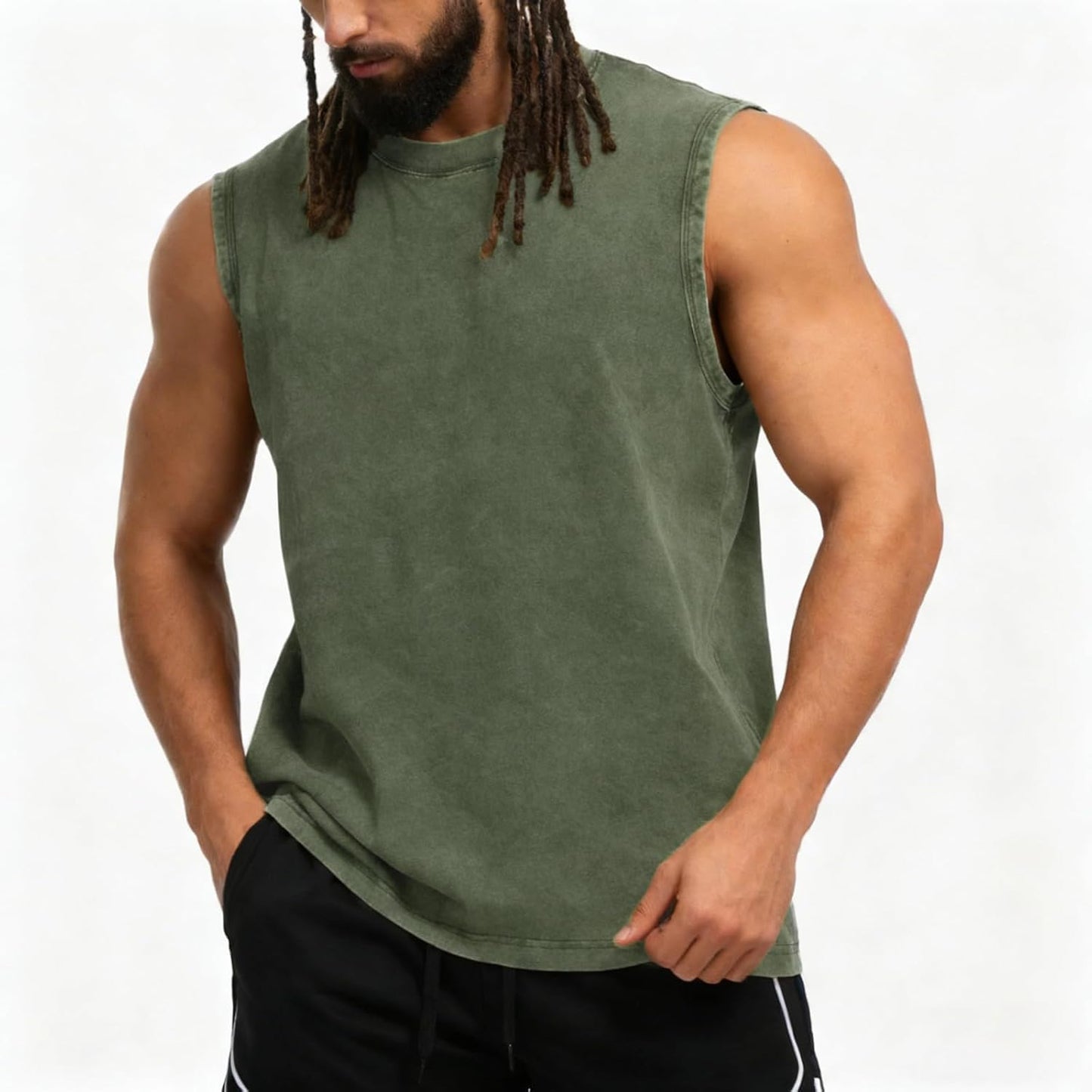 Skiennix Men's Muscle Tank Top - Sleeveless Cotton Gym Tee for Running | Acid Wash Design
