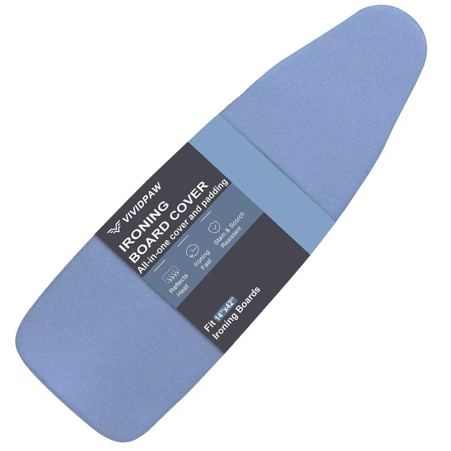 VividPaw 14x42 Inch Over-The-Door Ironing Board Cover with User-Friendly Design, Heavy-Duty Padding, Adjustable Elastic Drawstring and Fasteners - Replacement Iron Board Cover