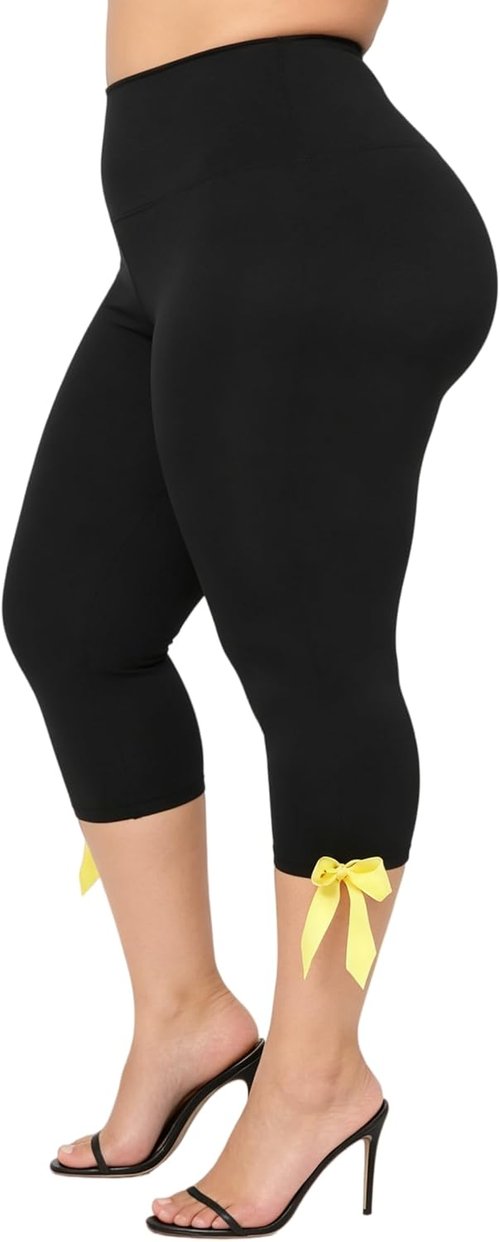 KMBANGI Women’s Skinny Capri Leggings - Sexy Stretchy Slim Fit Cropped Trousers | Bow Tie Design