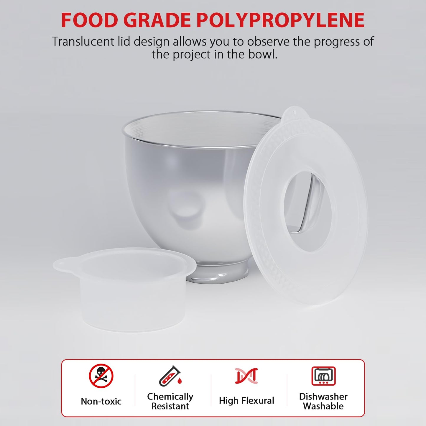 Food-Grade Mixer Bowl Cover for KitchenAid 4.5-5 Quart Tilt-Head Stand Mixers, Mixer Splatter Guard Lid to Prevent Spilling of Ingredients, as Kitchenaid Mixer Attachments