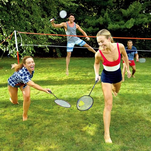 Badminton Racket Set for Adults & Kids - 4 Rackets, 6 Shuttlecocks, Carry Bag - Black, Red, Blue