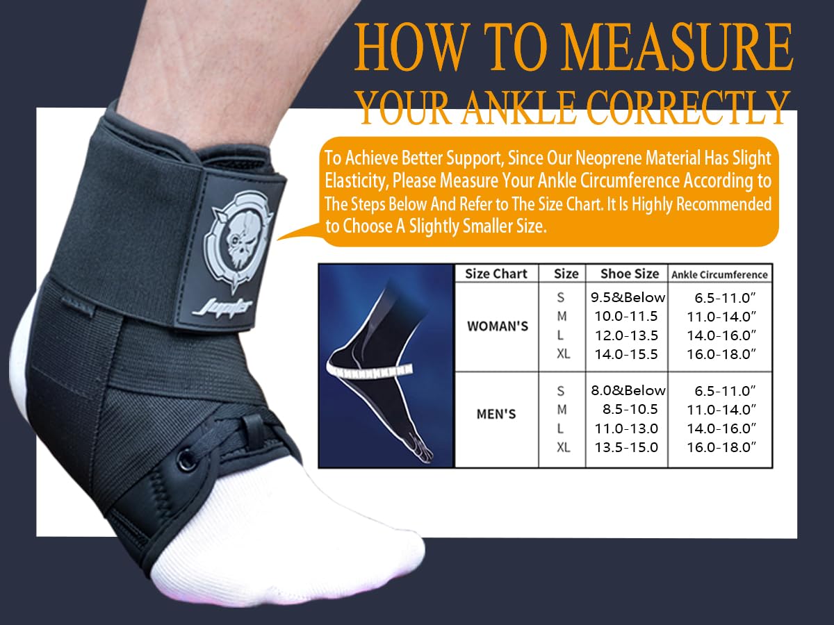 Jupiter Ankle Brace for Sprained Ankles for Women & Men, Made of Neoprene with Dual Springs, for Injury Recover, Running, Basketball and Cycling(Black M 11‘’-14‘’)