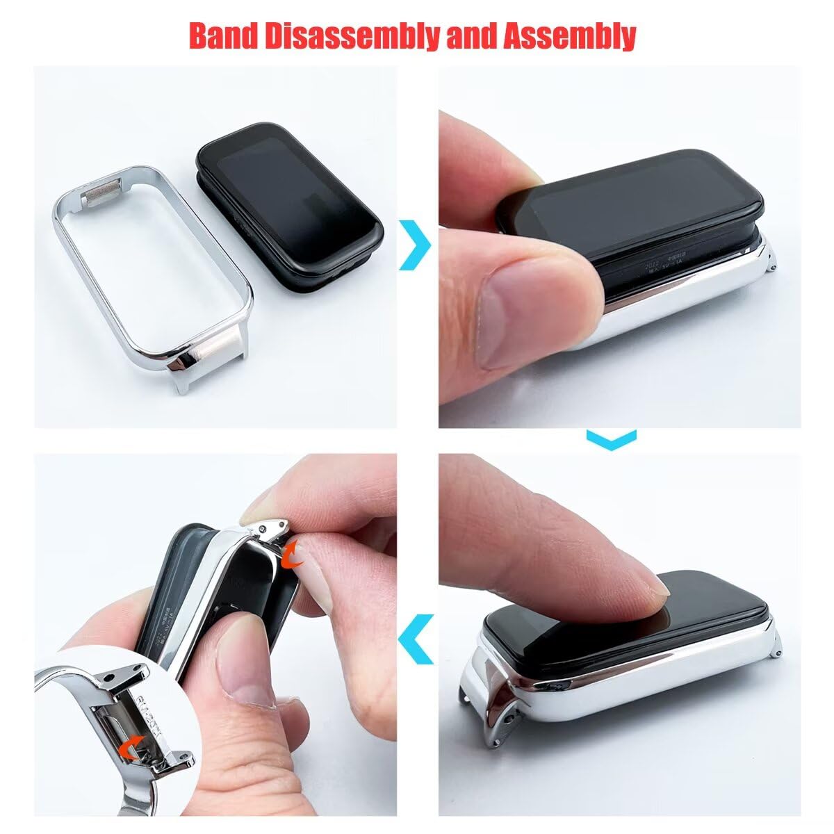 T-BLUER Compatible for Xiaomi Redmi Band 2 Bands,Stainless Steel Metal Replacement Strap Bracelet Wristband Accessories with Metal Frame for Xiaomi Smart Band 8 Active