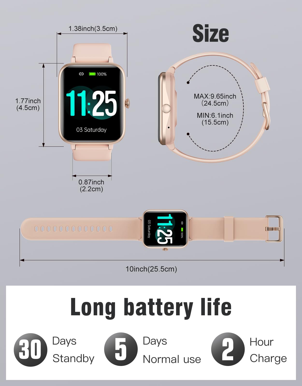 Fitness Tracker Fitness Watches for Women Men (Make/Answer Calls), 1.85" Smart Watch for iPhone/Android Phones, Heart Rate/Sleep Monitor Steps Tracker Watch Pedometer IP68 Waterproof (Pink/gold)