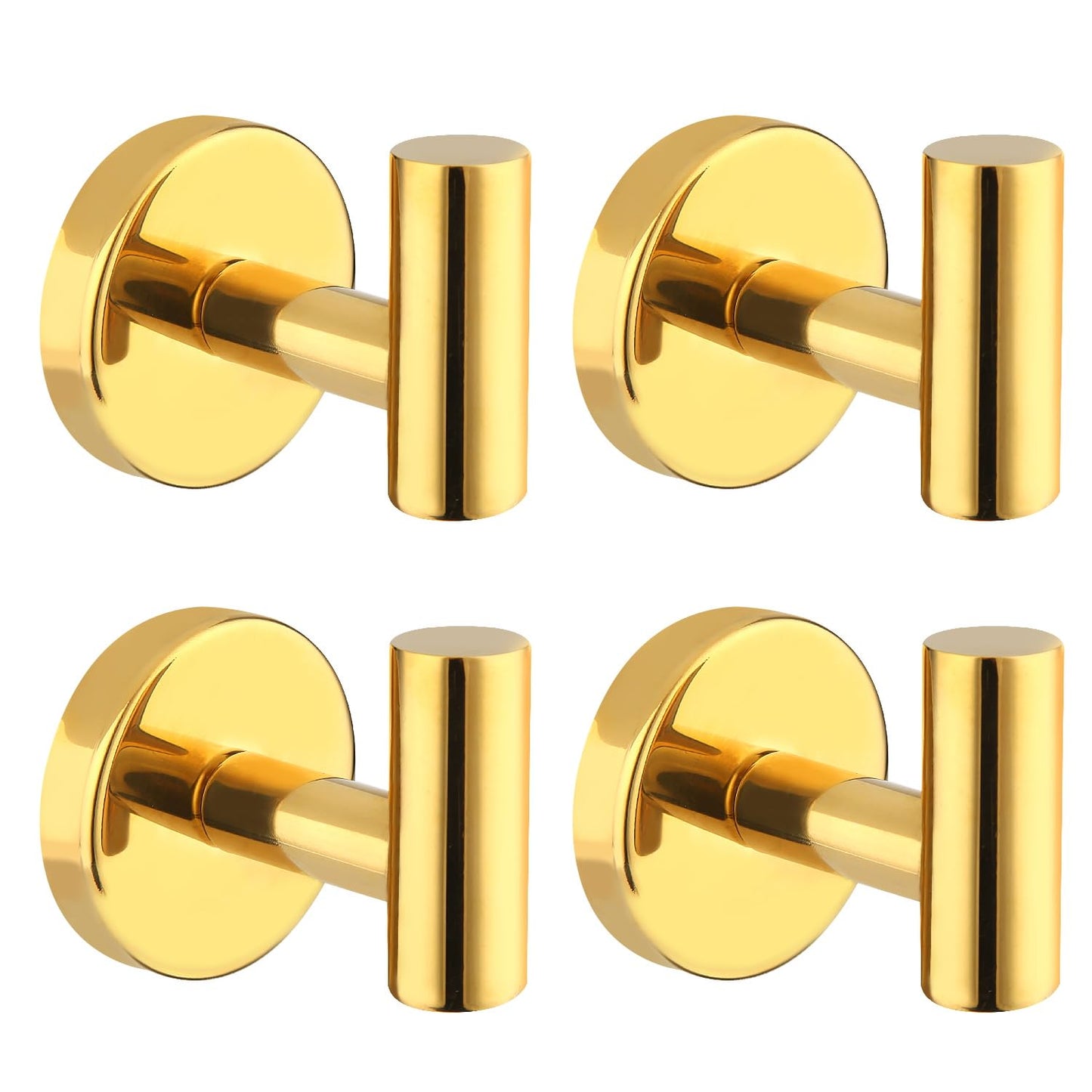 Bathroom Robe Towel Hooks Wall Hook Holder Heavy Duty Door Hanger Towel Robe Clothes Cabinet Closet Sponges Hook for Bathroom Bedroom Kitchen Hotel Pool 4 Packs(Bright Gold)